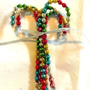 Vintage repurposed glass garland bead candy cane holiday Christmas orna…